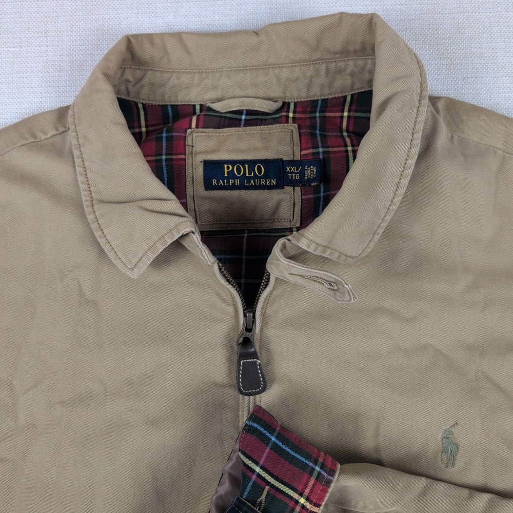 Polo Ralph Lauren Harrington Jacket Mens XXL Tan Plaid Lined Full Zip Cotton